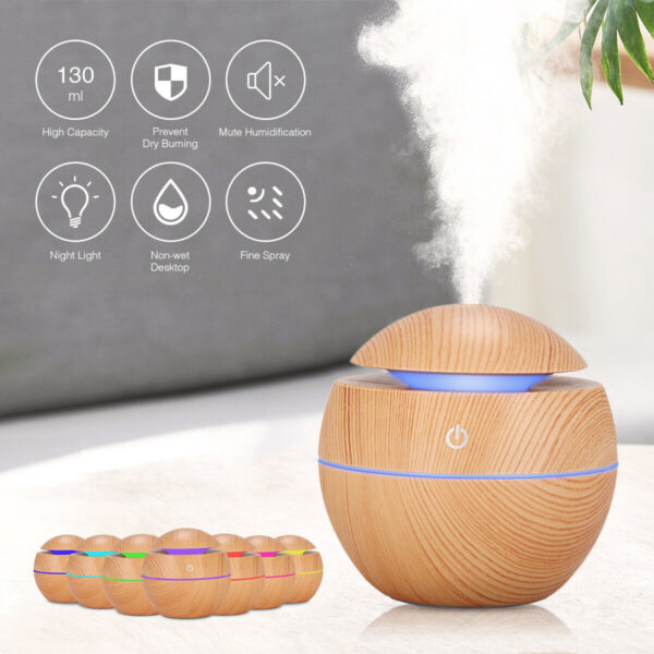 USB Aroma Humidifier ESSential Oil Diffuser Ultrasonic Cool Mist Humidifier Air Humificador With 7 Color Change Air Humidifier Aroma Diffuser Essential Oil Humidifier Mist Maker Aromatherapy Wood - Image 10