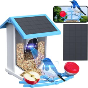 Smart Bird Feeder With Camera,Solar-Powered WiFi 4MP Live Camera,AI Identify Bird Species Auto Capture Garden Bird Watching&Motion Detection,Ideal Gift For Bird Lovers,Blue