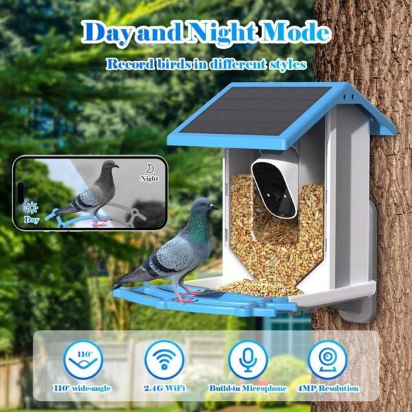 Smart Bird Feeder With Camera,Solar-Powered WiFi 4MP Live Camera,AI Identify Bird Species Auto Capture Garden Bird Watching&Motion Detection,Ideal Gift For Bird Lovers,Blue - Image 10