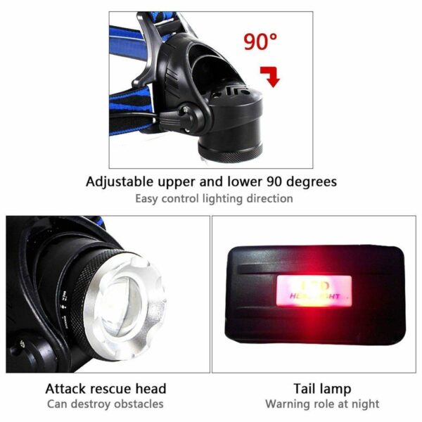 990000LM Rechargeable LED Headlamp Zoomable Torch Tactical Headlight Flashlight - Image 2