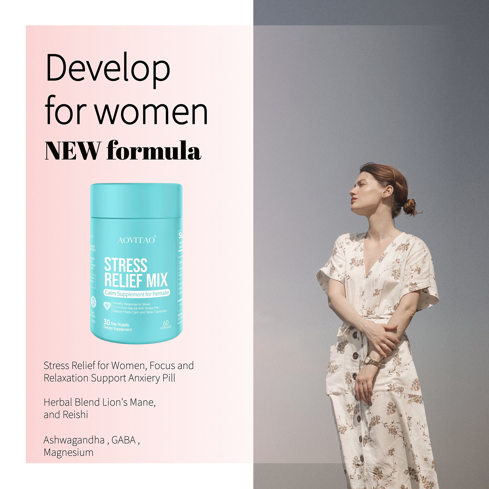 Ashwagandha For Women Supplement With L-Theanine Magnesium, Stress Relief, Focus And Relaxation Support Anxiery Pill - Image 6