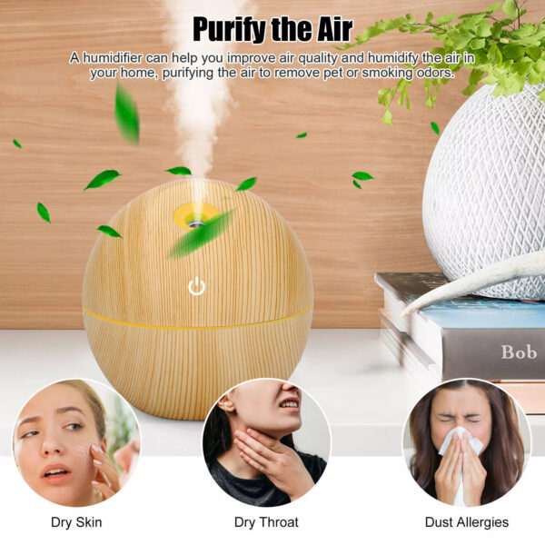 USB Aroma Humidifier ESSential Oil Diffuser Ultrasonic Cool Mist Humidifier Air Humificador With 7 Color Change Air Humidifier Aroma Diffuser Essential Oil Humidifier Mist Maker Aromatherapy Wood - Image 8
