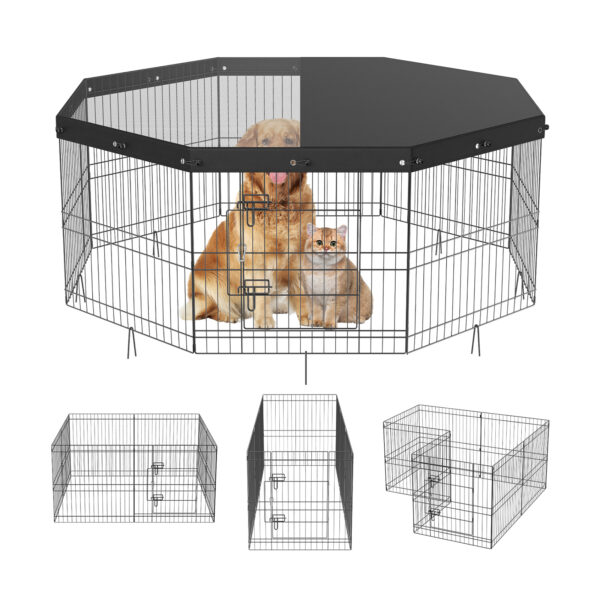 VEVOR Dog Playpen, 8 Panels Foldable Metal Dog Exercise Pen With Top Cover, 24inch H Pet Fence Puppy Crate Kennel With Ground Stakes, Indoor Outdoor Dog Pen For Small Medium Pets, For Camping, Yard - Image 6