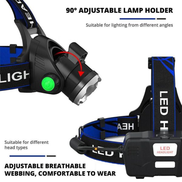 990000LM Rechargeable LED Headlamp Zoomable Torch Tactical Headlight Flashlight - Image 8