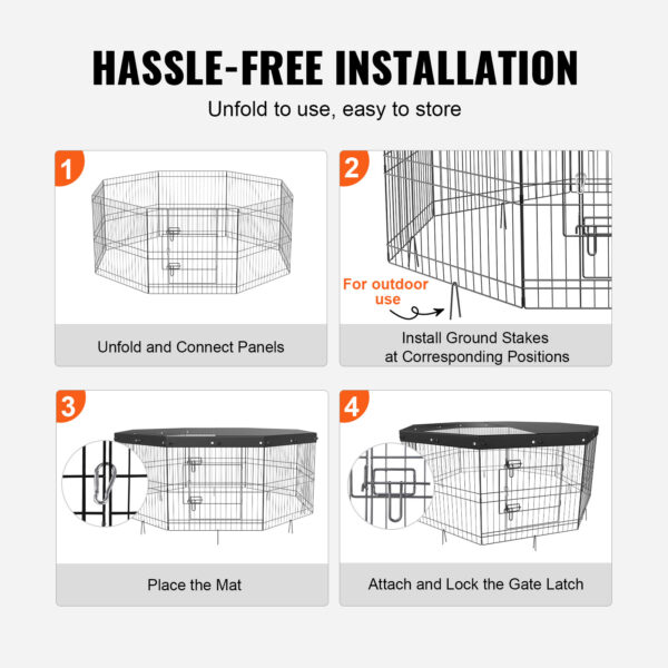 VEVOR Dog Playpen, 8 Panels Foldable Metal Dog Exercise Pen With Top Cover, 24inch H Pet Fence Puppy Crate Kennel With Ground Stakes, Indoor Outdoor Dog Pen For Small Medium Pets, For Camping, Yard - Image 4