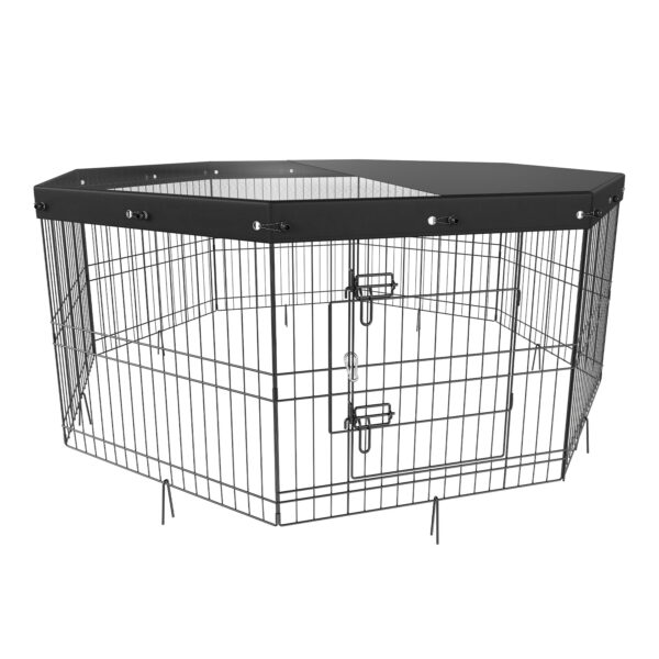 VEVOR Dog Playpen, 8 Panels Foldable Metal Dog Exercise Pen With Top Cover, 24inch H Pet Fence Puppy Crate Kennel With Ground Stakes, Indoor Outdoor Dog Pen For Small Medium Pets, For Camping, Yard - Image 3