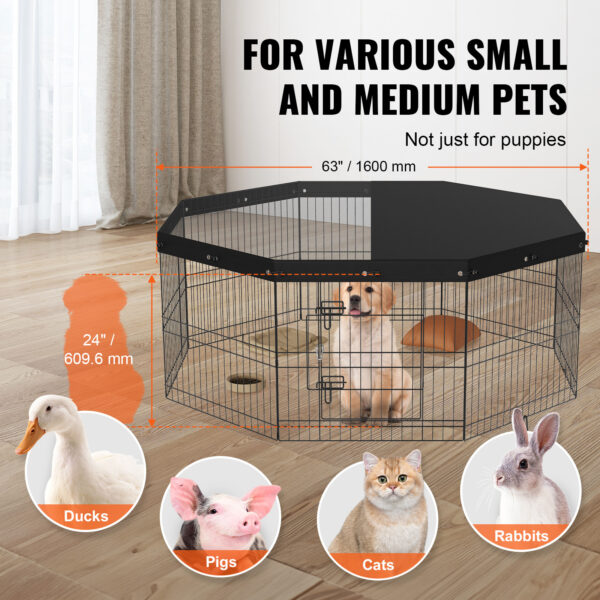 VEVOR Dog Playpen, 8 Panels Foldable Metal Dog Exercise Pen With Top Cover, 24inch H Pet Fence Puppy Crate Kennel With Ground Stakes, Indoor Outdoor Dog Pen For Small Medium Pets, For Camping, Yard - Image 2