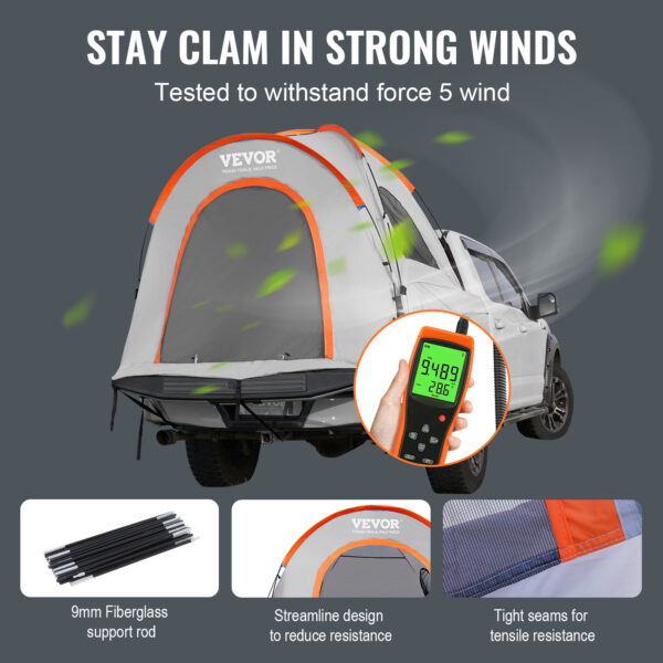 VEVOR Truck Bed Tent, 6.4-6.7 Pickup Truck Tent With Rain Layer And Carry Bag, Waterproof PU2000mm Double Layer Truck Tent, Accommodate 2-3 Person, For Camping Traveling Outdoor Activities - Image 3