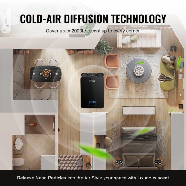 VEVOR Upgrade HVAC Scent Diffuser, Smart Scent Air Machine For Home, 180ML With Cold Air Technology, Waterless Essential Oil Diffuser, Cover Up To 2000 Sq.Ft For Living Room, Office, Spa, Hotel - Image 2