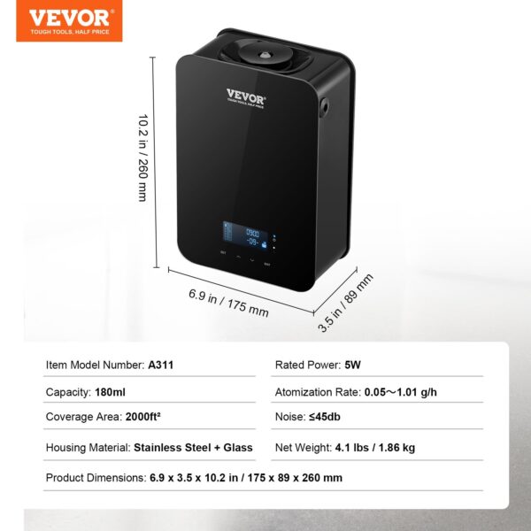 VEVOR Upgrade HVAC Scent Diffuser, Smart Scent Air Machine For Home, 180ML With Cold Air Technology, Waterless Essential Oil Diffuser, Cover Up To 2000 Sq.Ft For Living Room, Office, Spa, Hotel - Image 7