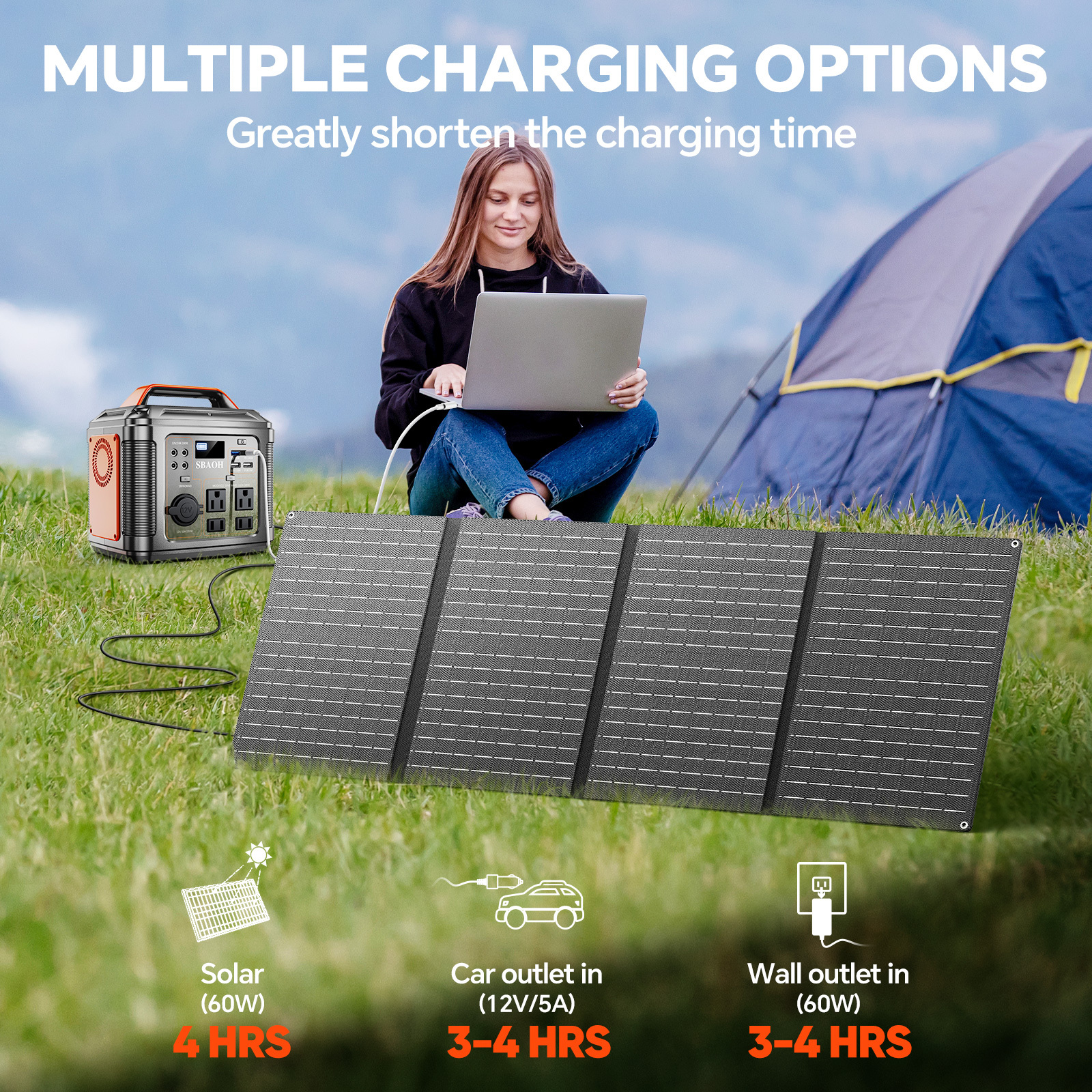 300W Portable Power Station, 296Wh Backup Lithium Battery, Solar Generator For Outdoors Camping Travel Hunting Blackout ,60W Solar Panel Is Included - Image 2